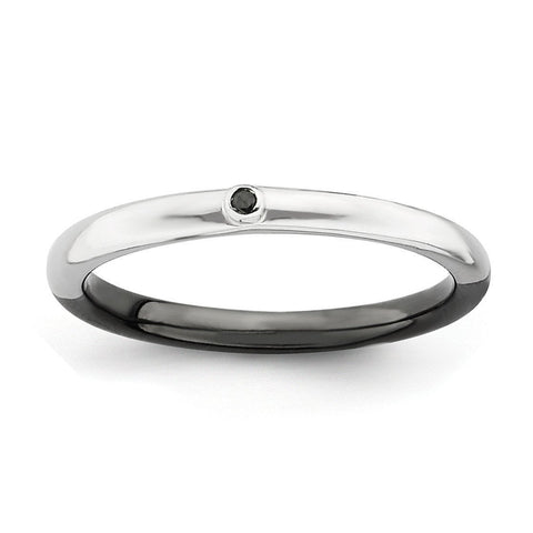 Sterling Silver Stackable Expressions Polished Half White/Black Dia Ring - shirin-diamonds