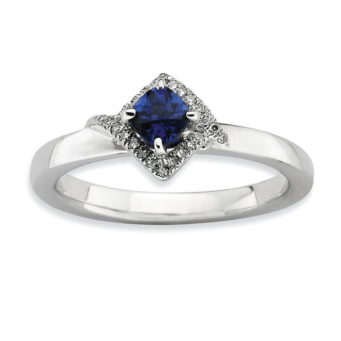 Sterling Silver Stackable Expressions Polished Cr. Sapphire & Dia Ring - shirin-diamonds