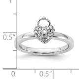Sterling Silver Stackable Expressions Polished Diamond Heart Lock Ring