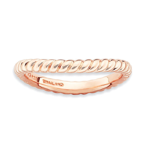 Sterling Silver Stackable Expressions Polished Pink-plate Wave Ring - shirin-diamonds