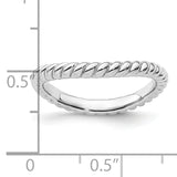 Sterling Silver Stackable Expressions Polished Rhodium-plate Wave Ring