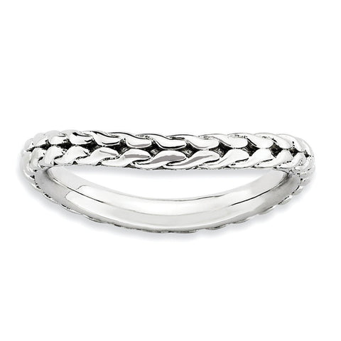 Sterling Silver Stackable Expressions Polished Rhodium-plate Wave Ring - shirin-diamonds