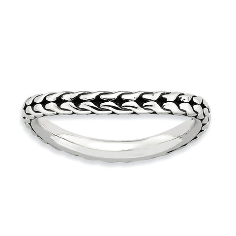 Sterling Silver Stackable Expressions Antiqued Wave Ring - shirin-diamonds