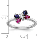 Sterling Silver Stackable Expressions Cr Ruby & Cr Sapphire Butterfly Ring