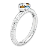 Sterling Silver Stackable Expressions Blue Topaz & Citrine Flower Ring