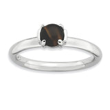 Sterling Silver Stackable Expressions Tigers Eye Rhodium-plated Ring - shirin-diamonds