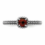 Sterling Silver Stackable Expressions Checker-cut Garnet Antiqued Ring