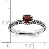 Sterling Silver Stackable Expressions Checker-cut Garnet Antiqued Ring