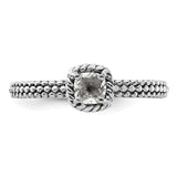 Sterling Silver Stackable Expressions Checker-cut White Topaz Antiqued Ring