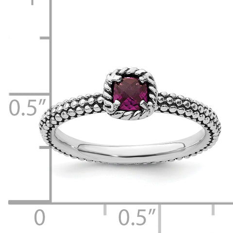 Sterling Silver Stackable Expressions Checker-cut Rhodolite Garnet Ring