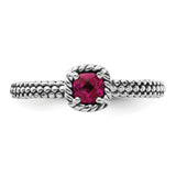 Sterling Silver Stackable Expressions Checker-cut Cr Ruby Antiqued Ring