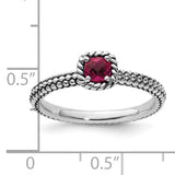 Sterling Silver Stackable Expressions Checker-cut Cr Ruby Antiqued Ring