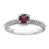 Sterling Silver Stackable Expressions Checker-cut Cr Ruby Antiqued Ring - shirin-diamonds