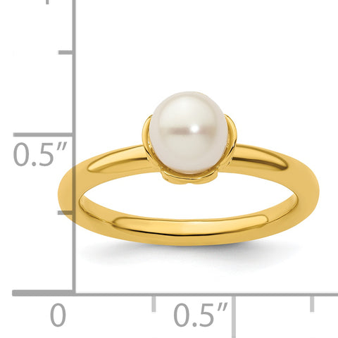 Sterling Silver Stack Exp. White FW Cultured Pearl Gold-plated Ring