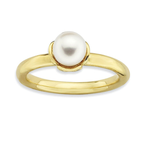 Sterling Silver Stack Exp. White FW Cultured Pearl Gold-plated Ring - shirin-diamonds