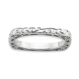 Sterling Silver Stackable Expressions Polished Rhodium-plate Square Ring - shirin-diamonds