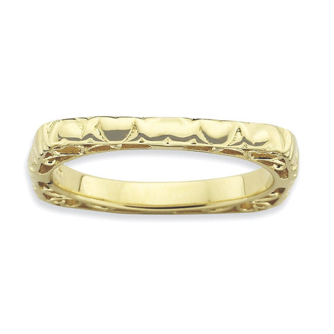 Sterling Silver Stackable Expressions Polished Gold-plate Square Ring - shirin-diamonds