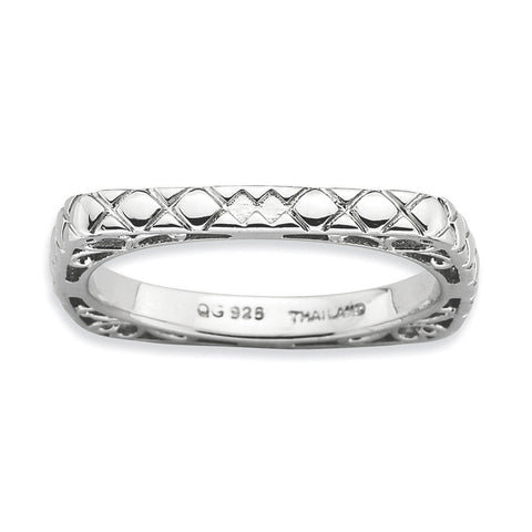 Sterling Silver Stackable Expressions Polished Rhodium-plate Square Ring - shirin-diamonds