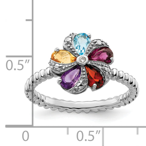 Sterling Silver Stackable Expressions Gemstone & Diamond Ring