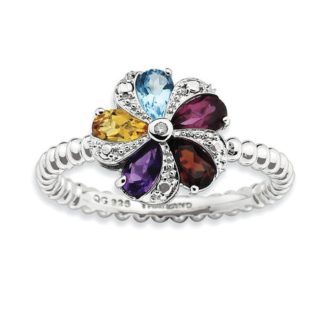 Sterling Silver Stackable Expressions Gemstone & Diamond Ring - shirin-diamonds