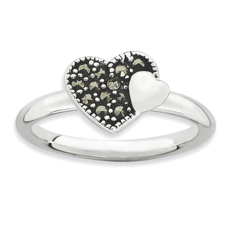 Sterling Silver Stackable Expressions Marcasite Heart Ring - shirin-diamonds