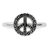 Sterling Silver Stackable Expressions Marcasite Peace Sign Ring