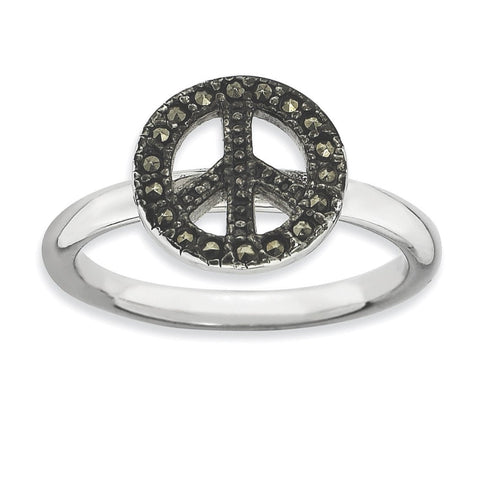 Sterling Silver Stackable Expressions Marcasite Peace Sign Ring - shirin-diamonds