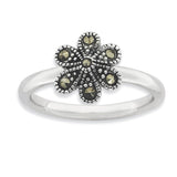 Sterling Silver Stackable Expressions Marcasite Scalloped Ring - shirin-diamonds