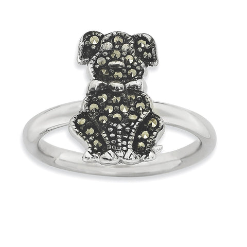 Sterling Silver Stackable Expressions Marcasite Dog Ring - shirin-diamonds