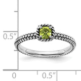 Sterling Silver Stackable Expressions Checker-cut Peridot Antiqued Ring