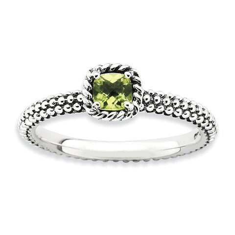 Sterling Silver Stackable Expressions Checker-cut Peridot Antiqued Ring - shirin-diamonds