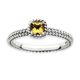 Sterling Silver Stackable Expressions Checker-cut Citrine Antiqued Ring - shirin-diamonds