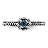 Sterling Silver Stackable Expressions Checker-cut Blue Topaz Antiqued Ring Size 9