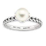 Sterling Silver Stack Exp. 7.0-7.5mm White FW Cultured Pearl Ring - shirin-diamonds