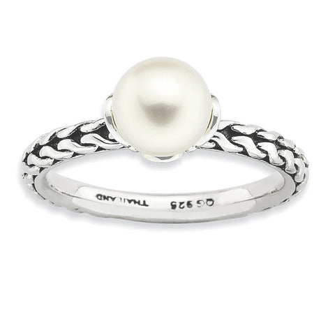 Sterling Silver Stack Exp. 7.0-7.5mm White FW Cultured Pearl Ring - shirin-diamonds