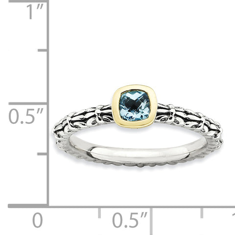Sterling Silver & 14k Stackable Expressions Checker-cut Blue Topaz Ring