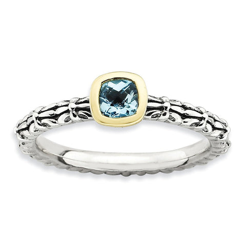Sterling Silver & 14k Stackable Expressions Checker-cut Blue Topaz Ring - shirin-diamonds