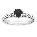 Sterling Silver & 14k Stackable Expressions Onyx Antiqued Ring - shirin-diamonds