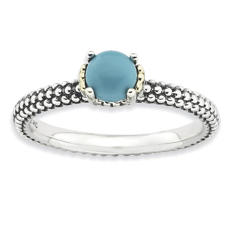 Sterling Silver & 14k Stackable Expressions Turquoise Antiqued Ring - shirin-diamonds