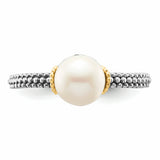Sterling Silver & 14k Stack Exp. 7.0-7.5mm White FW Cultured Pearl Ring