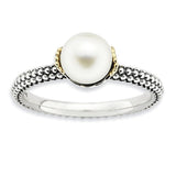 Sterling Silver & 14k Stack Exp. 7.0-7.5mm White FW Cultured Pearl Ring - shirin-diamonds