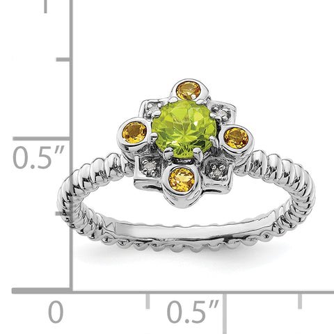 Sterling Silver Stackable Expressions Peridot, Citrine & Diamond Ring