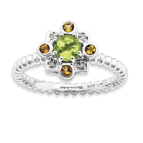 Sterling Silver Stackable Expressions Peridot, Citrine & Diamond Ring - shirin-diamonds