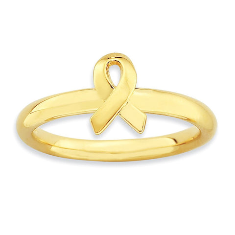 Sterling Silver Stackable Expressions Gold-plated Awareness Ribbon Ring - shirin-diamonds