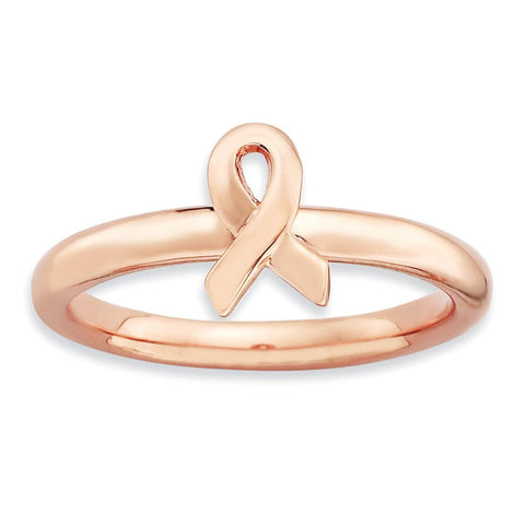 Sterling Silver Stackable Expressions Rose Gold Awareness Ribbon Ring - shirin-diamonds