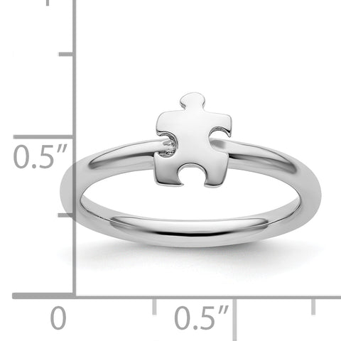 Sterling Silver Stackable Exp. Rhodium-plated Awareness Puzzle Piece Ring