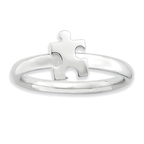 Sterling Silver Stackable Exp. Rhodium-plated Awareness Puzzle Piece Ring - shirin-diamonds