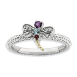 Sterling Silver&14k Stackable Expressions Gemstone & Diamond Dragonfly Ring - shirin-diamonds