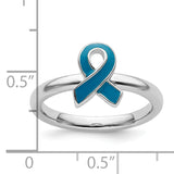 Sterling Silver Stackable Expressions Blue Enameled Awareness Ribbon Ring