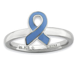 Sterling Silver Stackable Expressions Blue Enameled Awareness Ribbon Ring - shirin-diamonds